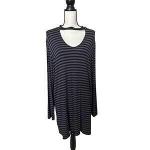 Soma Stripe Top Tunic Gray Black Stripes Cut Out Neckline Long Sleeves XXL